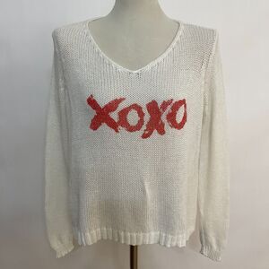 Wooden Ships Anthropologie Paola Buendia Sweater X-Small Small White Red XOXO